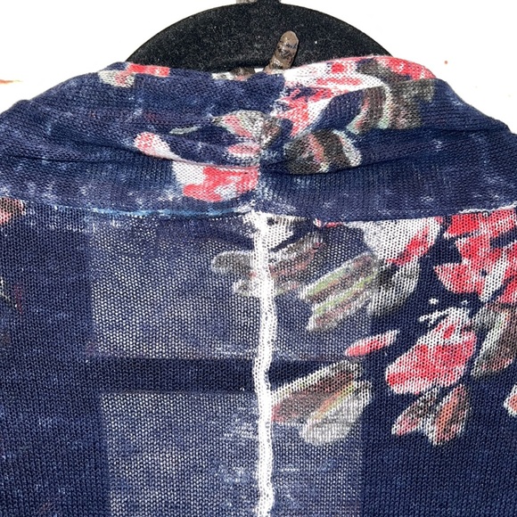 Knitted and Knotted Anthopologie batwing sleeve open cardigan floral M collared - Picture 12 of 13